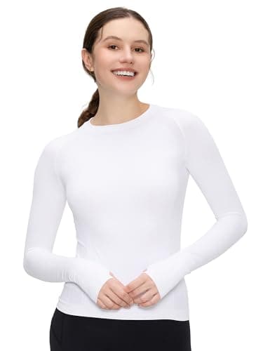 Long Sleeve Workout Tops for Women, Compression Shirt, Sports Running Shirt Breathable Athletic Top Slim Fit, White, M