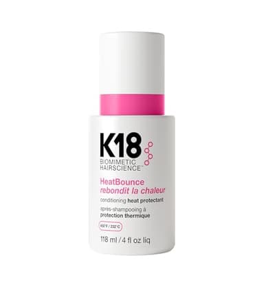 K18 HeatBounce Conditioning Heat Protectant Spray, Lightweight Leave-In Conditioner + 450℉ (232°C) Heat Protection, Soften, Smooth + Detangle All Hair Types, 4 Fl Oz Liq