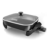 BLACK+DECKER Electric Skillet, Variable Temperature Control, Nonstick Cooking Surface, Dishwasher Safe, Tempered Glass Lid, 12"x15"