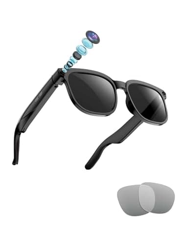 FEDIKER AI Smart Camera Glasses, 1080P HD Video + 8MP Photo, Bluetooth Open Ear Music & Calls, Interchangeable Sunglasses/Clear Lenses, No Subscription, for Travel & Vlogging