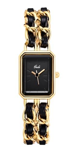 Gosasa Women's Elegant Dress Watch Chain Braid Band Fashion Square Bracelet Watches for Women Retro Minimalist Analog Quartz Waterproof Ladies Watch (Gold)