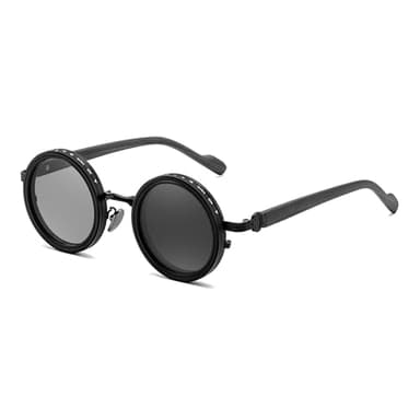FEISEDY Adjustable Tint Polarized Sunglasses, Wood-Grain Temples, 1-9 Gear Manual Dimming, Steampunk Round ND Filter TAC Lenses UV400 B0380