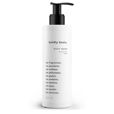 Boldly Basic Fragrance Free Body Wash - Gentle Bodywash on Sensitive Skin - Unscented Shower Gel - Dermatologist Tested - No Sulfates, Parabens or Gluten - Non Comedogenic and Hypoallergenic