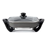 Non-Stick Electric Skillet with Glass Lid 12x12 Grey Stainless Steel