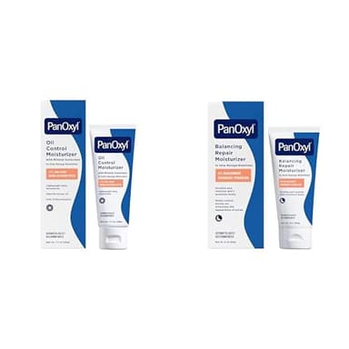 PanOxyl Day & Night Moisturizer Bundle - AM Oil Control with SPF 30 (1.7 oz) & PM Balancing Repair with Niacinamide (3 oz) for Acne Prone Skin