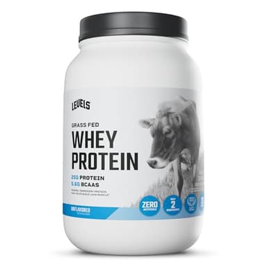 Levels Grass Fed Whey Protein Powder, No Artificials, 25G of Protein, Unflavored, 2LB