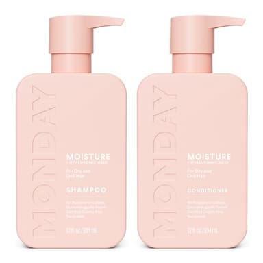MONDAY HAIRCARE Moisture Shampoo + Conditioner Set for Dry, Coarse, Stressed, Frizzy Hair, Made with Coconut Oil, Rice Protein, Shea Butter and Vitamin E, All Natural, 12 fl oz (Pack of 2)