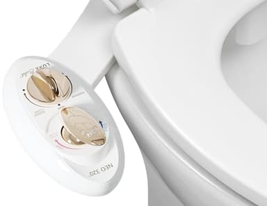 LUXE Bidet NEO 320 - Warm Water, Dual Nozzle, Self-Cleaning, Non-Electric Bidet Attachment for Toilet Seat, Adjustable Water Pressure, Rear & Feminine Wash (Gold)