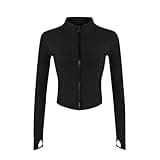 Cighay Women's Full Zip Running Yoga Slim Fit Cropped Bbl Athletic Jacket Workout Sportwear With Thumb Holes