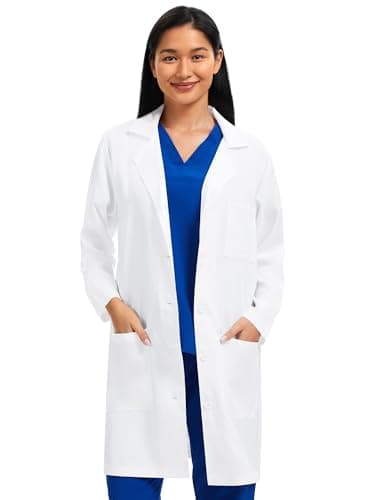 floralhue Lab Coat for Women with 3 Pockets, White Unisex Medical Coat, Relaxed Fit, White, M