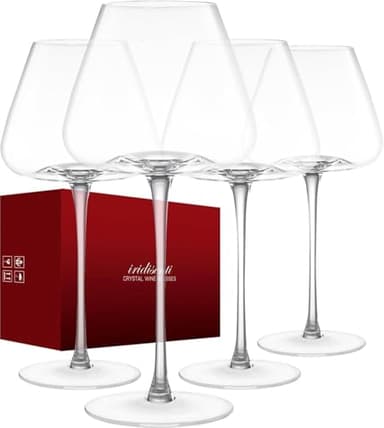 iridisenti Hand-Blown 23.5OZ Crystal Wine Glasses Set of 4 for Pinot Noir, Burgundy, Bordeaux, Large Lead-Free Crystal Glasses with Unique Bottom Design for Red, White Wine, Big Oversized Glasses