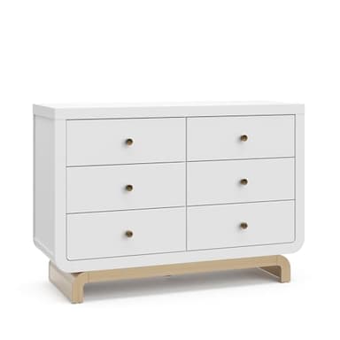 Storkcraft Santorini 6 Drawer Double Dresser (White with Driftwood) - GREENGUARD Gold Certified, Interlocking Drawer System, Dresser Drawer Organizer for Kids Bedroom