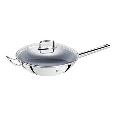 Zwilling Wok, Glass Lid and Removable Grid Insert, Incl. Long Handle, Suitable for Induction, Stainless Steel, Plus,Silver, Ø 32 cm