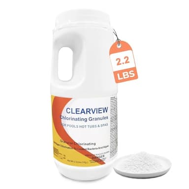 ClearView Chlorine Granules 2.2 Lbs for Swimming Pools, Pool Chlorine Shock Granular Sanitizer for Spas, Fast Dissolving Chlorinating Granules for Hot Tubs