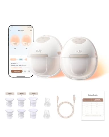 eufy Security Heated Breast Pump Hands-Free E20, Wearable with Innovative HeatFlow, 3 Heat Levels, Optimized Rhythm via App, Hospital-Grade Suction, Leakproof, Ultra-Slim and Quiet for in-Bra Use