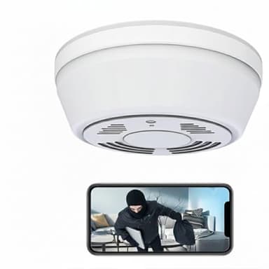 WNAT WiFi Smoke Detector Security Camera, 160-Day Standby Battery Life, PIR Motion Detection with Instant Alerts, 1080P HD Non-Glow Night Vision, Indoor Camera for Home/Office, 2.4G WiFi Only