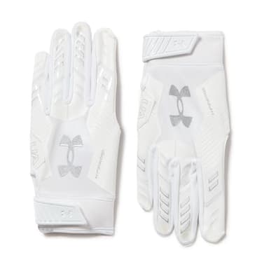 Under Armour Men's F9 Nitro Football Gloves, (100) White/Distant Gray/Metallic Silver, Small