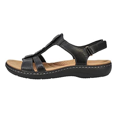 Clarks Women's Laurieann Kay Flat Sandal, Black Leather, 10