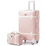 urecity Vintage Suitcase Set for Women, Vintage Luggage Sets for Women 2 Piece, Cute Designer Trunk Luggage, Retro Suit Case, Luggage Zipperless TSA Approved, Elegant Pink, 26"+12"