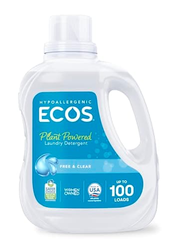 ECOS Laundry Detergent Liquid, 100 Loads - Dermatologist Tested Laundry Soap - Hypoallergenic, EPA Safer Choice Certified, Plant-Powered - Free & Clear, 100 Fl Oz