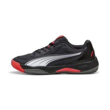 Puma Men's Nova Court Pickleball Shoe, Flat Dark Gray-Puma Black-Flat Medium Gray-Active Red, 8.5