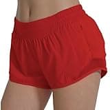 AugIris Athletic Running Shorts for Women with Zipper Pocket Soft Gym Workout Shorts with Mesh Liner Qucky Dry Red S