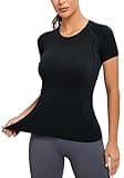 MathCat Workout Shirts for Women, Workout Tops for Women, Yoga Short Sleeve Shirts Soft Seamless Gym Shirts Black