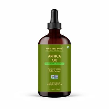 Majestic Pure Arnica Oil 4oz (118ml) Premium Carrier Oil with Dropper for Hair Care, Hair Oiling, Scalp Massage, & Skin Care