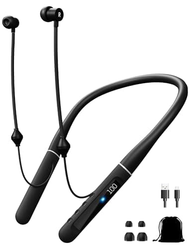 Air Tube Bluetooth Headphones with LED Battery Display,EMF Free Neckband Wireless Earbuds with 25H Playtime,HD Bass Airtube Headphone Emf Free with Mic And Controls,Airtube Earbuds For Sleep,Work,Gym