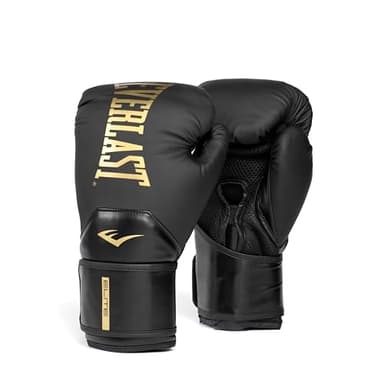 Everlast Elite 2 Boxing Gloves | Pro Training & Heavy Bag Gloves | Men & Women | Ventilated Palm | Multi-Layer Protection | Black/Gold, 14 oz