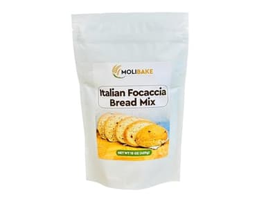 Molibake Italian Focaccia Bread Mix – Pack of 1, 15 oz – Artisan Mediterranean Style with Bell Pepper, Tomato, Onion, Garlic & Herbs