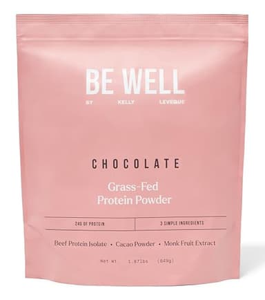 Be Well by Kelly Chocolate Grass-Fed Beef Protein Powder, 24G of Protein & 1G Net Carbs (3 Ingredients, 30 Servings) 9 Amino Acids + 3 BCAAs No Soy, No Dairy, Stevia-Free, No Sugar Added 1.87lb 849g