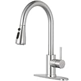 Qomolangma Kitchen Faucet with Pull Down Sprayer, Single Level Stainless Steel Kitchen Sink Faucets, Single Handle High Arc Brushed Nickel Pull Out Kitchen Faucet