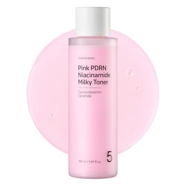 TOSOWOONG Pink PDRN Niacinamide Milky Toner, Niacinamide 5% Dark Spot Care, Salmon DNA PDRN Soothing, 3 Ceramides & 12 Peptides Moisturizing, Glass Glow Skin, Korean Skincare, 150ml / 5.07 fl. oz.