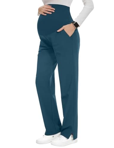 POSHGLAM Women's Maternity Scrubs Pant 6-Pocket Stretchy Comfy Workwear Casual Pregnancy Pants(New Caribbean Blue, Medium)