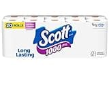 Scott 1000 Toilet Paper, 20 Regular Rolls, Septic-Safe, 1-Ply Toilet Tissue