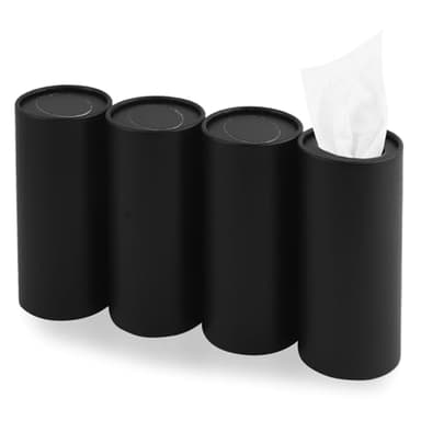 Figpade 4PCS Pull Out Cars Tissue Holder,Refillable Car Tissues Cylinder with 30-Count Per Box,Multifunctional Car Tissue Box for Cars as Automotive Garbage Cans/Pen Holders (Black)