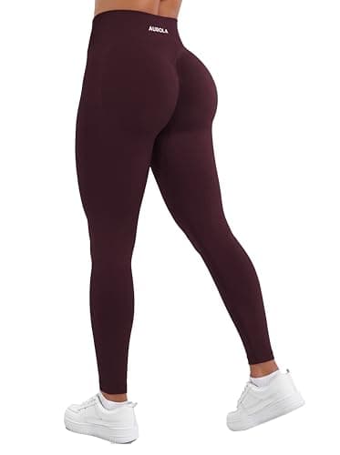 AUROLA Influence Workout Leggings for Women, Seamless Compression Tummy Control Leggings Mid Rise Yoga Pants,Black Cherry,S