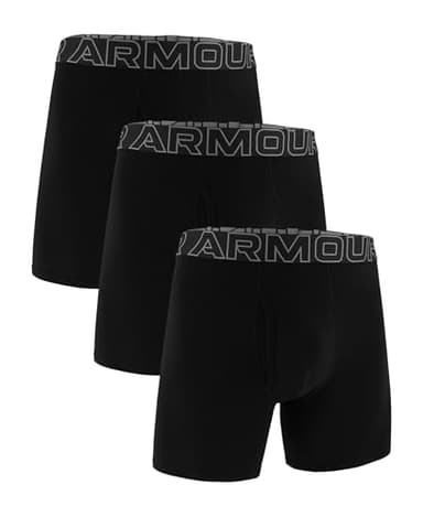 Under Armour Performance Cotton Boxer - Solid 6in 3-Pack, Black Solid - Core, MD