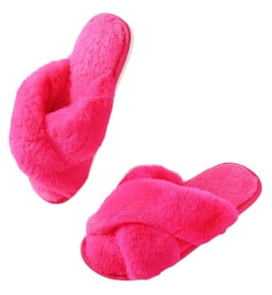 Ankis Women's Fuzzy Slippers Cross Band Memory Foam Open Toe Comfy Soft House Shoes Anti-Slip Indoor Outdoor Gifts for Women