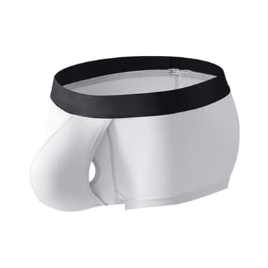 Cerahome Men's Boxers Briefs Fly Pouch Front Open Breathable Bulge Underwear Separated Pouch Trunks (US, Alpha, Large, Regular, Regular, Trunks-White)