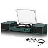 Vinyl Record Player with External Speakers, USB to PC Encoding, 33 45 78 RPM Vintage Bluetooth Turntable for Vinyl with Dual Stereo Speakers Support AUX-in RCA Out Headphone Jack, Green