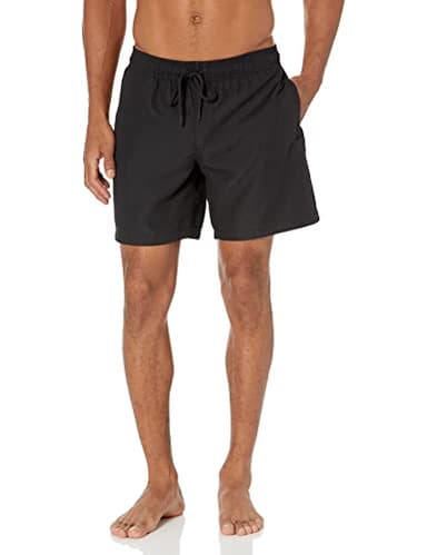 Amazon Essentials Men's Swim Trunks with Mesh Lining, Pockets, Drawstring Closure, Black, Large