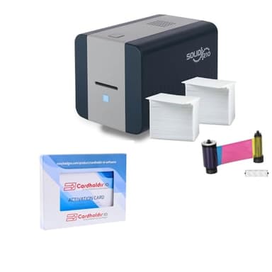 Cardholdir ID Easy Badges Solid 210 ID Badge Printer | with Beginner Software, & Everything Needed to Design and Print 200 ID Cards, | Single Sided Employee & Student ID Card Printer