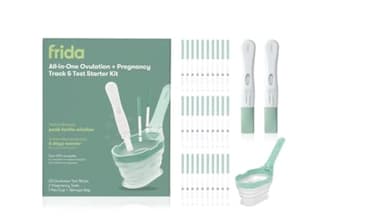 Frida Fertility All-in-One Ovulation & Pregnancy Test Kit – 30 Easy at-Home LH Strips, Ovulation Tracker, 2 Early Detection Pregnancy Tests & Reusable No-Mess Pee Cup