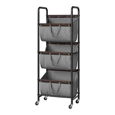 GRANNY SAYS 3 Tier Laundry Sorter, Laundry Hamper with Wheels, Laundry Room Organization and Storage, 3 Section Rolling Laundry Cart for Dorm, Bathroom, Bedroom, Closet, Grey