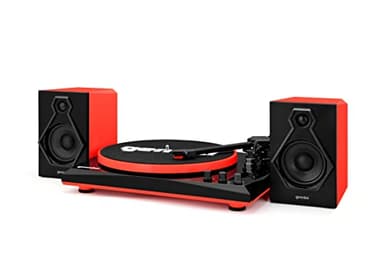 Gemini Sound TT-900 - Stylish 3-Speed Turntable with Wireless Bluetooth, Pitch Control, and Powerful 50W Speakers (Red)