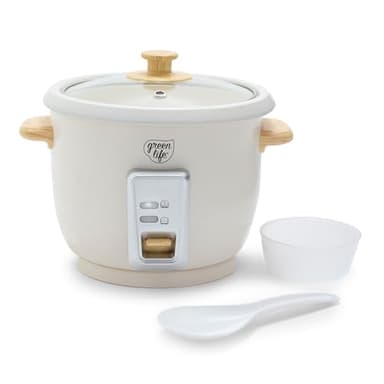 GreenLife Rice Cooker with Removable PFAS-Free Ceramic Nonstick Pot, 3-Cups Uncooked/6-Cups Cooked, Grains & Oatmeal Multicooker, Compact One-Switch Design, Auto Keep Warm, Easy Clean, Cream