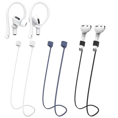 Magnetic Anti-Lost Straps for AirPods, Colorful Soft Silicone Sports Lanyard, Ear Hooks and Neck Rope Cord for AirPod, Wireless Headphones Anti-Lost Rope 4-Pack (Black White Blue)