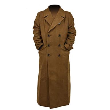 SJ Outerwear Men's Doc Doctor David Tennant Who Double Breasted Cashmere Wool Brown Long Full Length Trench Coat Costume